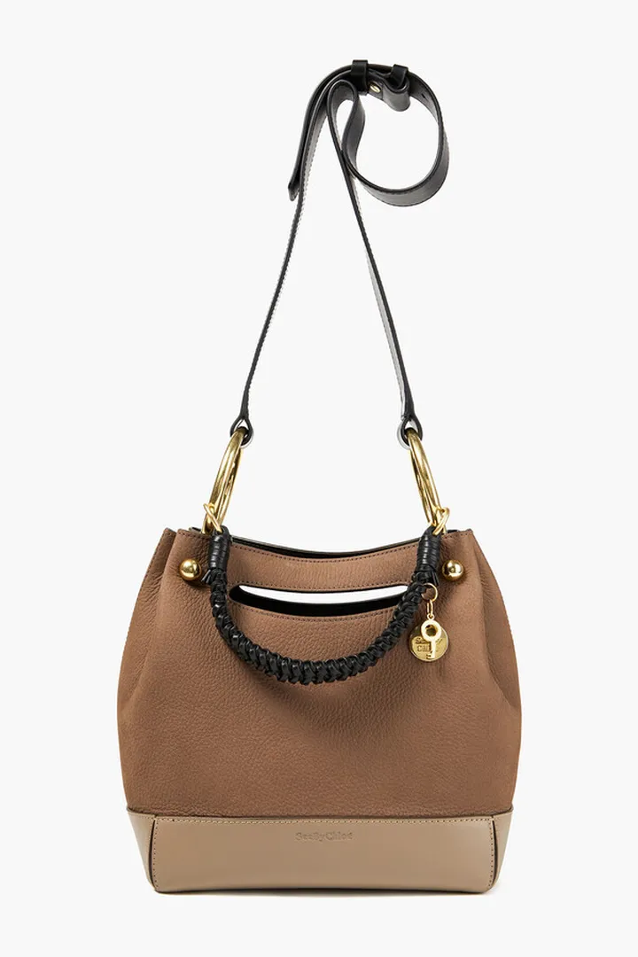 Maddy color-block textured-leather and suede shoulder bag