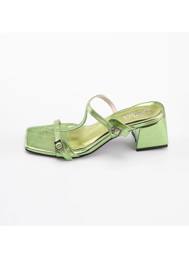 Slipper Heels 2 Buckle Metal Texture
