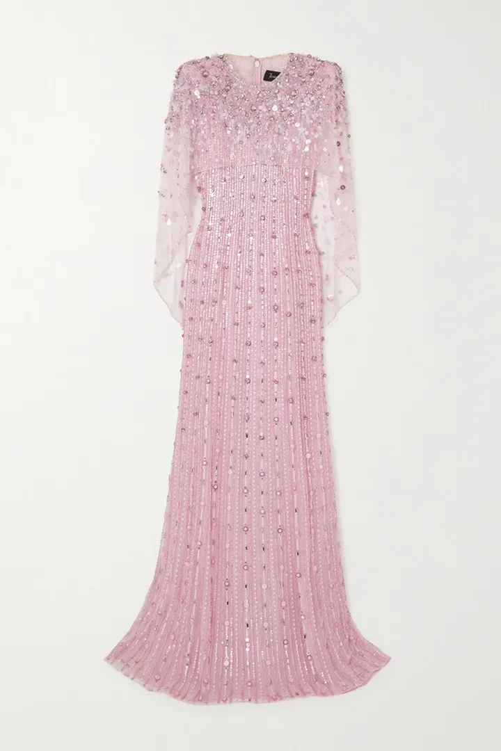 Jenny Packham - Nettie Embellished Cape-effect Tulle And Satin Gown - Pink