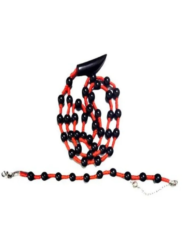 Men's necklace chain and bracelet of natural black onyx stones