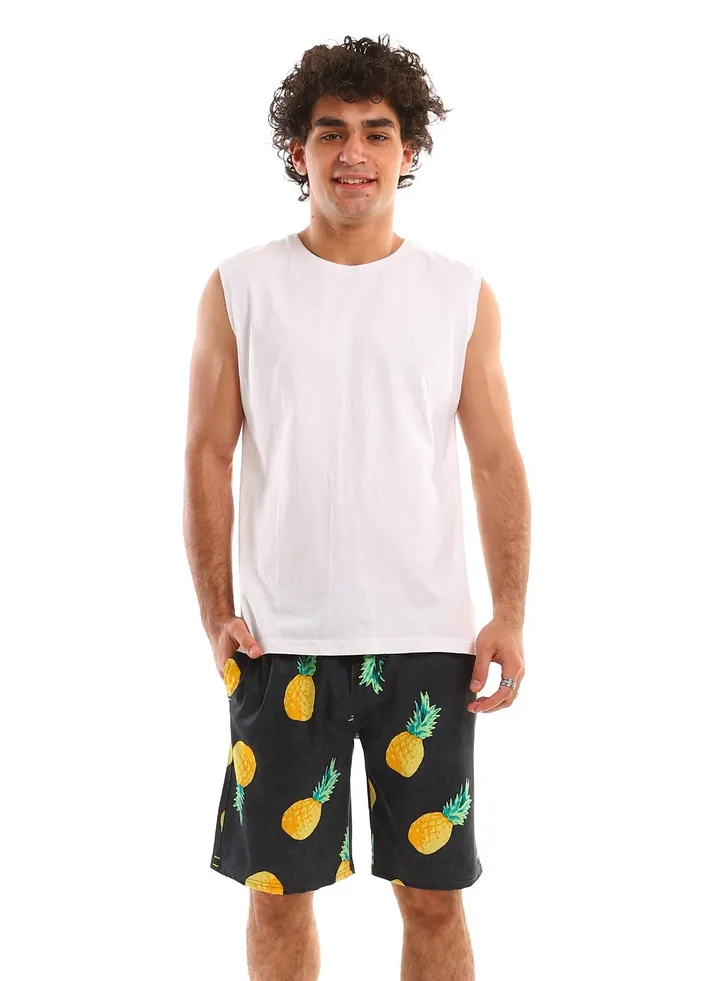 Self Pineapple Polyester Elastic Swim Short - Dark Grey