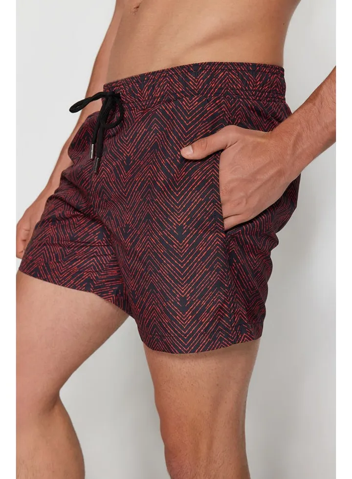 Black-Orange Men's Standard Size Geometric Swimwear Marine Shorts.