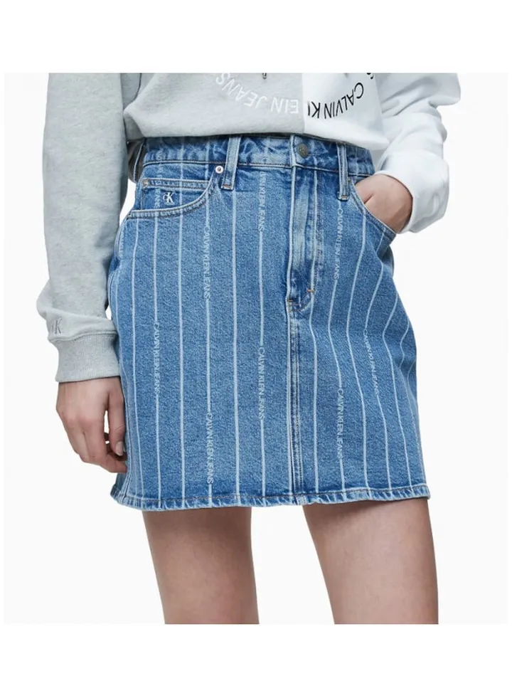 Logo Stripe High Rise Denim Skirt Light Blue Stripe