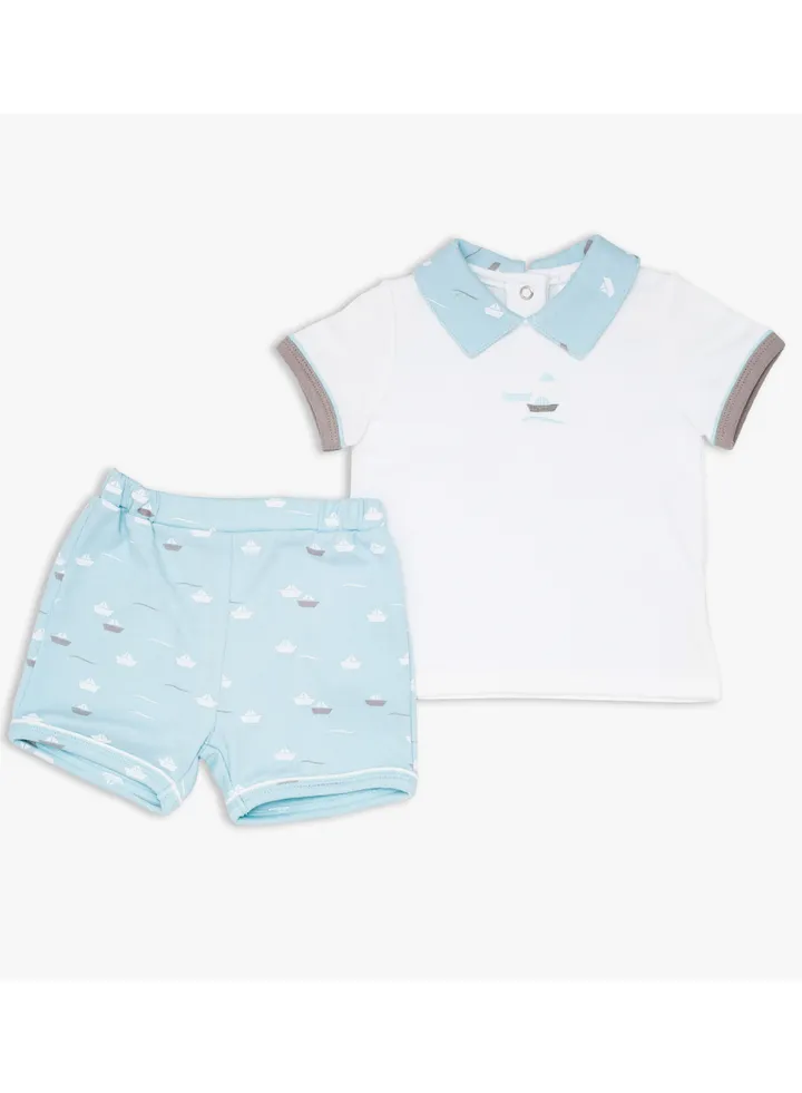 MOON 100% Cotton T-Shirt and Shorts 0-3M Teal - Little Boat