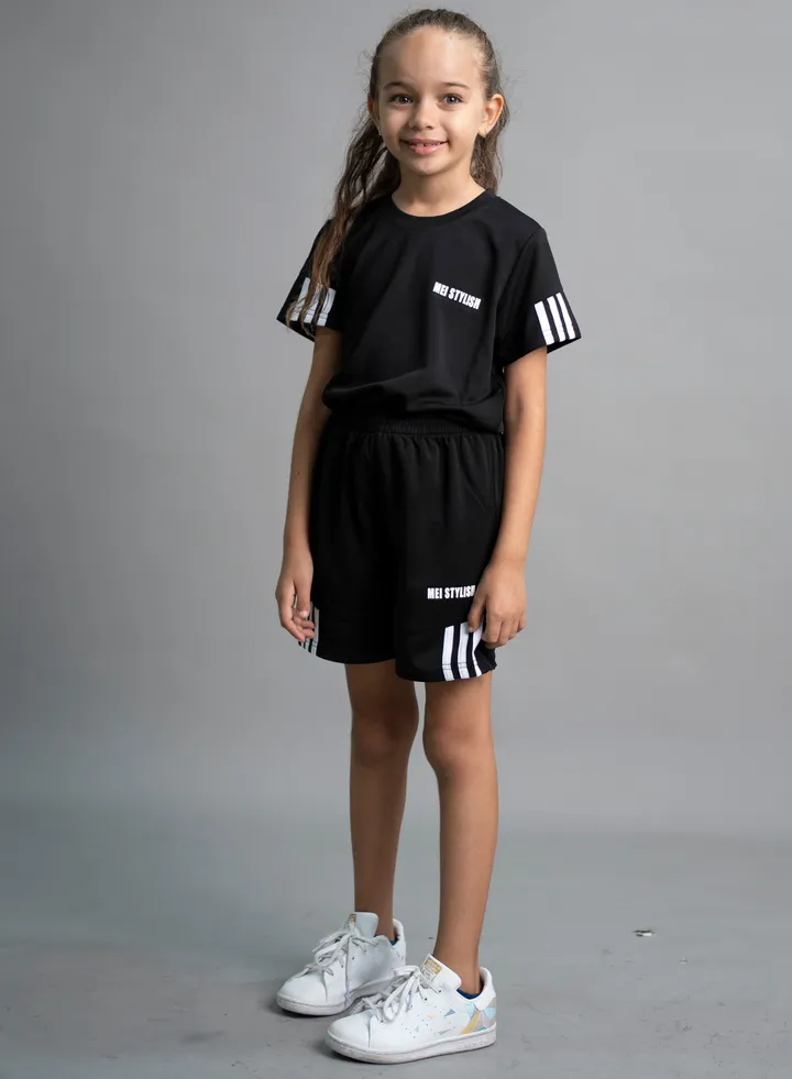 Unisex Kids Sustainable Active Wear T-Shirt And Short set (Black)