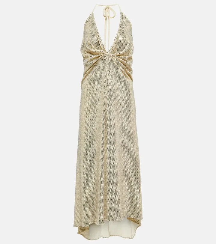 Sequined gathered midi dress