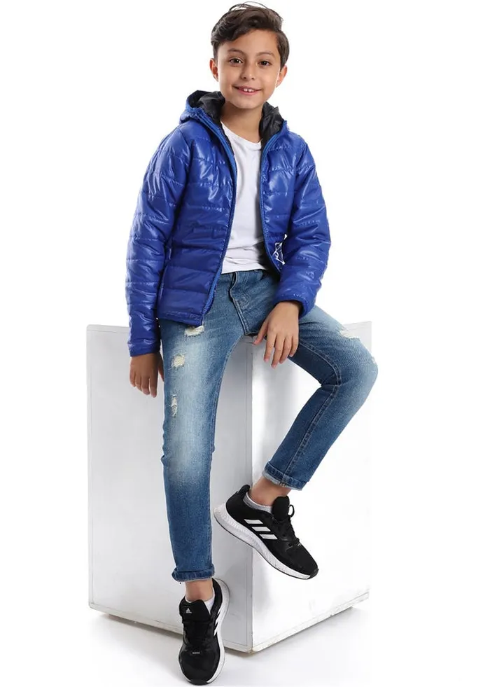 Long Sleeves Quilted Pattern Boys Jacket _ Royal Blue