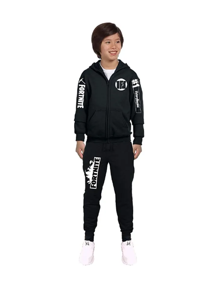 Long Sleeve Hoodie With Pant Set Black