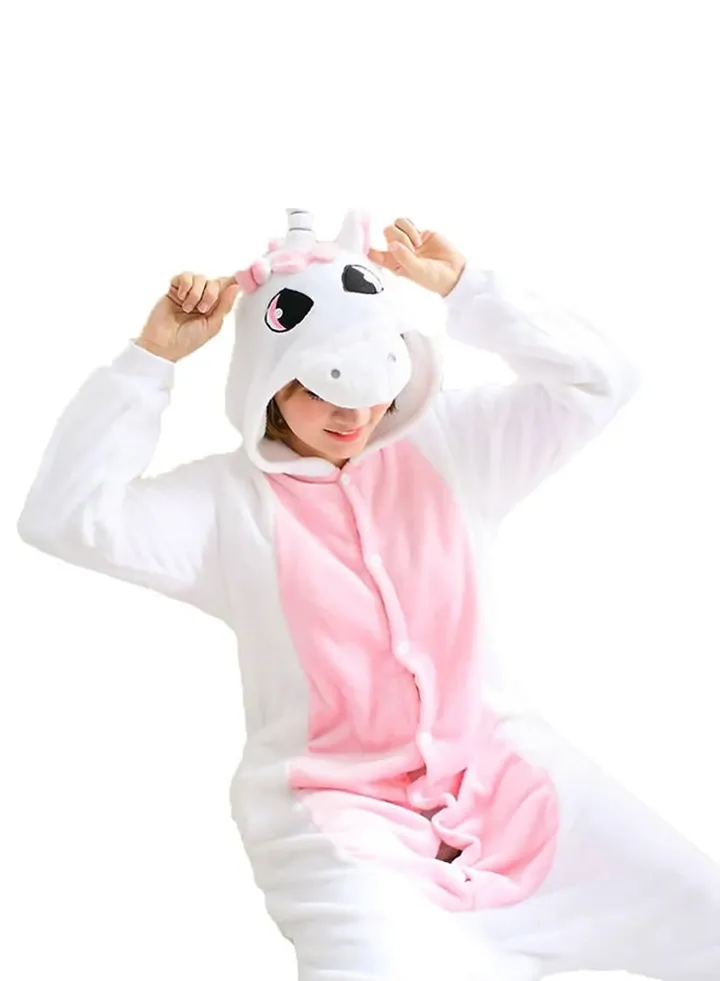 Unicorn Long Sleeve Hooded Pajamas Pink