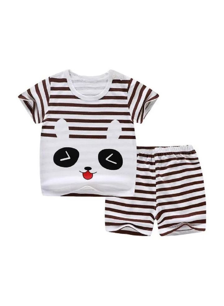 Cartoon Printed T-Shirt And Shorts Set White/Brown/Black