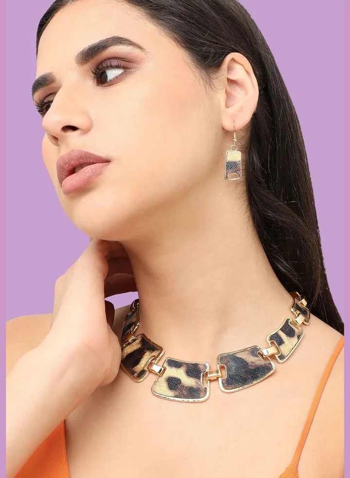 Gold Plated Designer Stone Party Necklace and Earring Set For Women