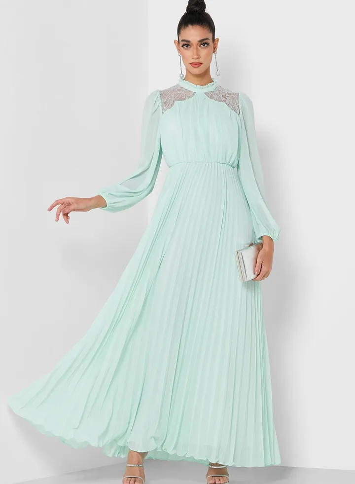 Mesh Detail Balloon Sleeve Dress
