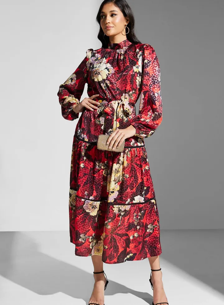 High Neck Balloon Sleeve Dress