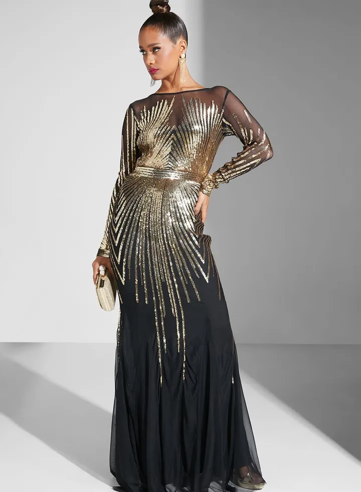 Sunray Sequin Mesh Detail Dress