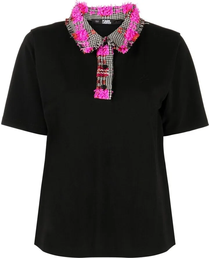 Bouclé-Collar Polo Shirt