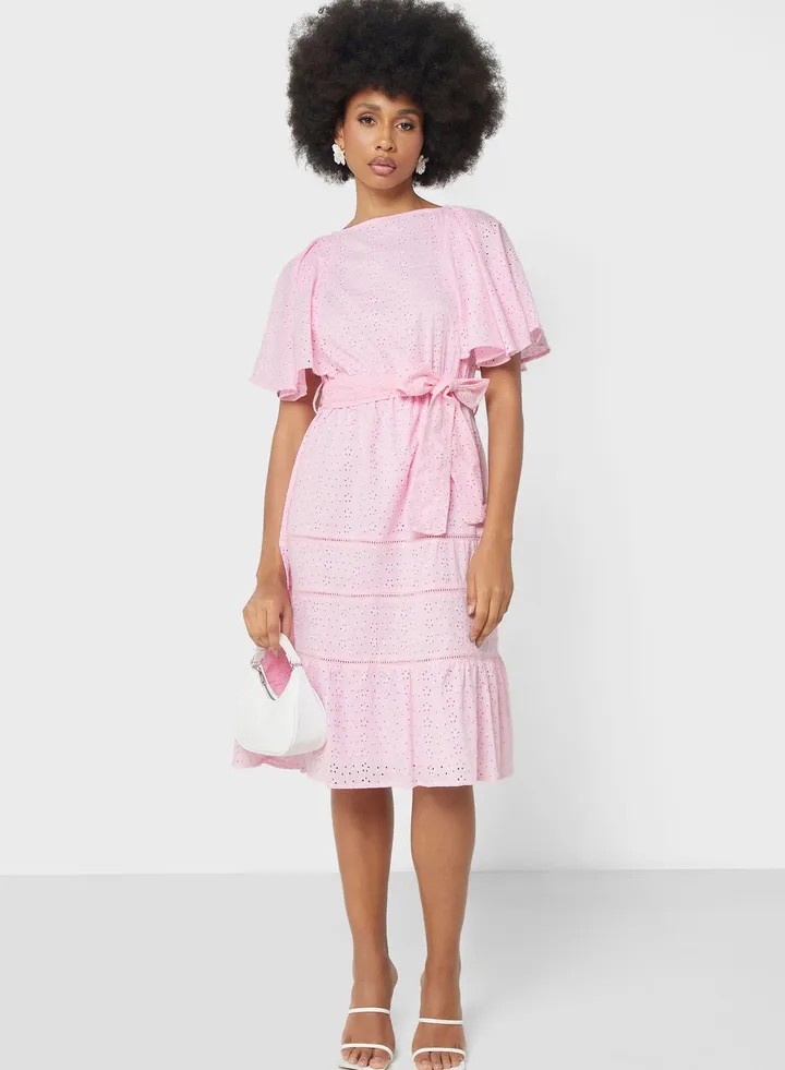 Schiffli Belted Dress