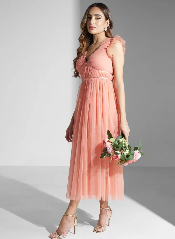 Tulle Sleeve Tiered Dress