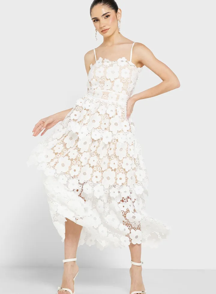 Floral Lace & Mesh Detail Dress