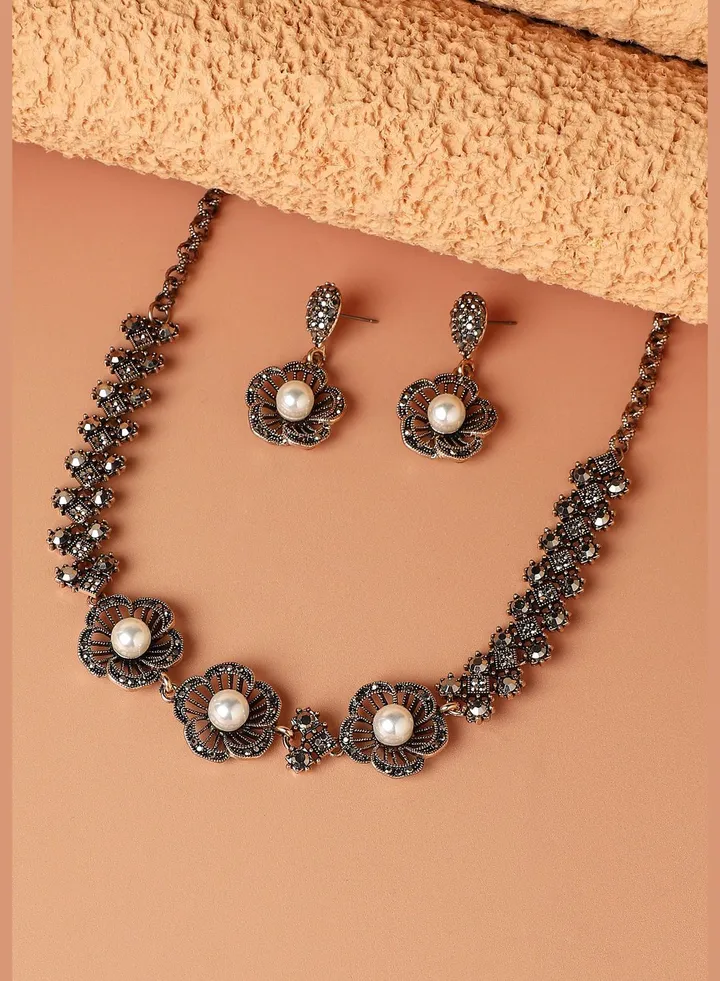 Gold Plated Designer Stone Party Wear Necklace and Earring Set For Women