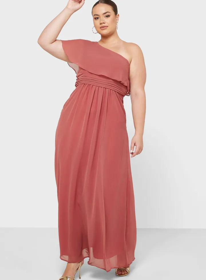 One Shoulder Ruffle Trim Dress