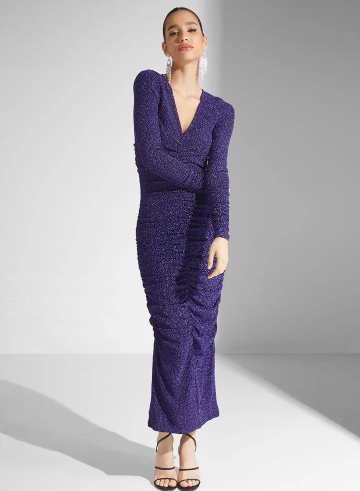 Ruched V-Neck Dress