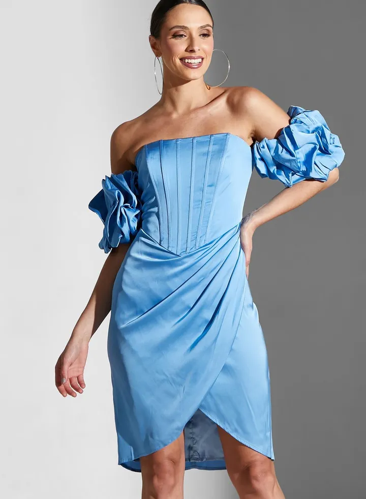Bardot Ruched Sleeve Dress