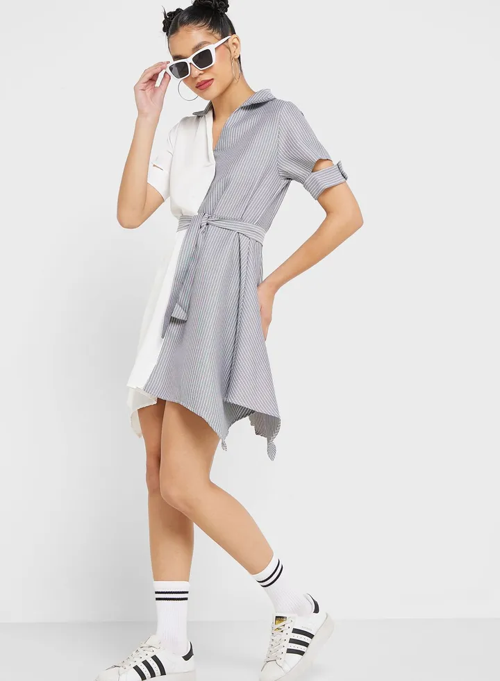 Urban Minx Colourblock Asymmetrical Shirt Dress