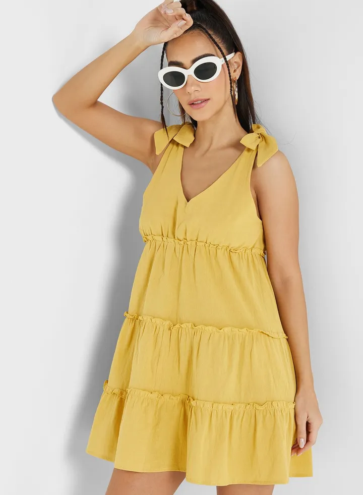 Urban Minx Plunge Neck Pleat Dress