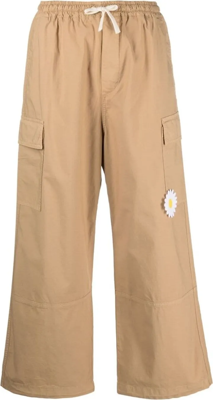 Floral-Appliqué Cropped Cargo Trousers