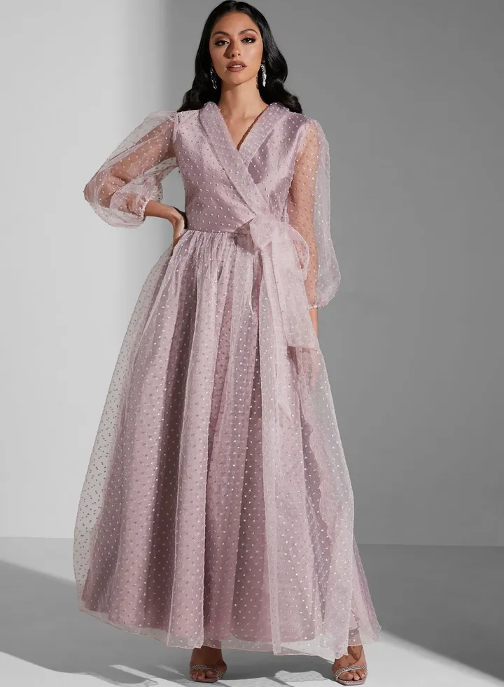 Hadia Ghaleb Embellished Organza Wrap Dress