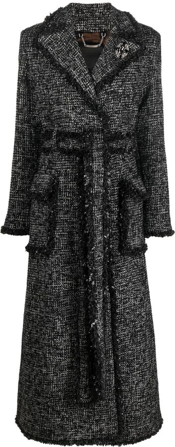 Belted-Waist Bouclé Coat
