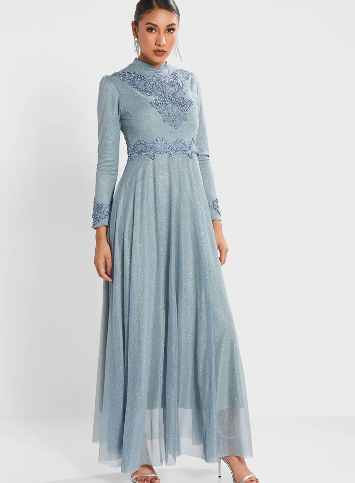 Embroidered Detail Shimmer Dress