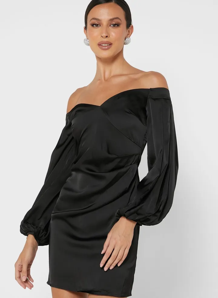 Bardot Puff Sleeve Dress