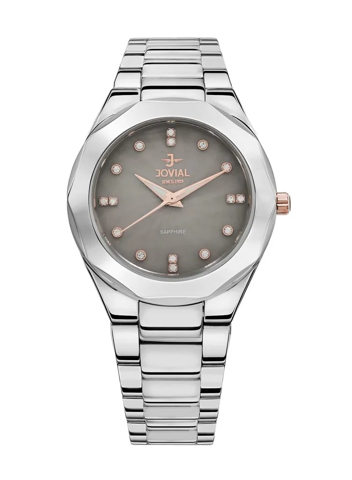 JOVIAL 4758 LSMQ 02E Woman's Fashion, Analog Stainless Steel Band Watch, 36mm, Grey
