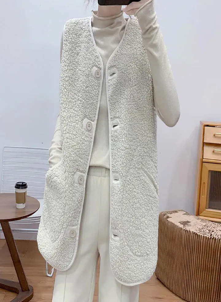 Women Pocket Vest Coat Jacket Winter Sleeveless Fleece on Solid Outerwear