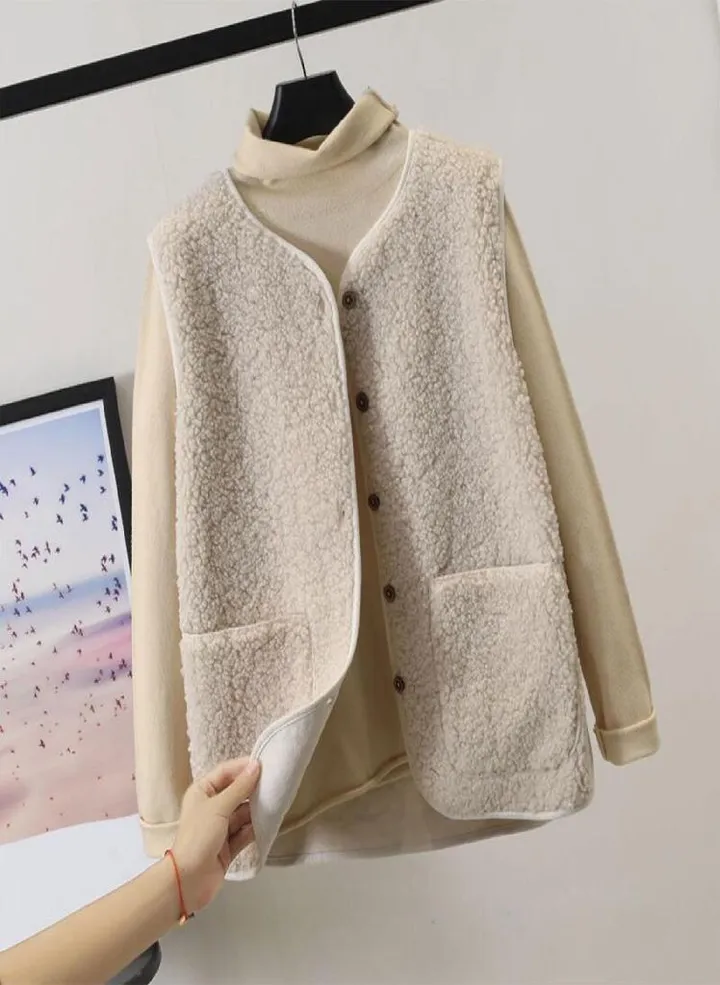 Womens Vest Winter Warm Hoodie Outwear Casual Coat Faux on Up Jacket