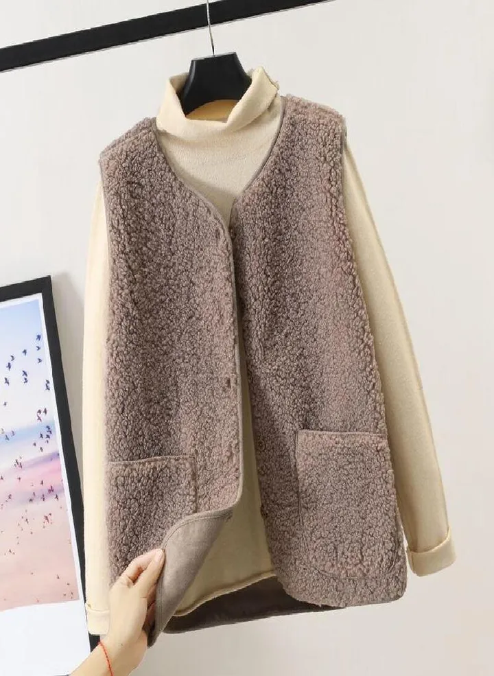 Womens Vest Winter Warm Hoodie Outwear Casual Coat Faux on Up Jacket