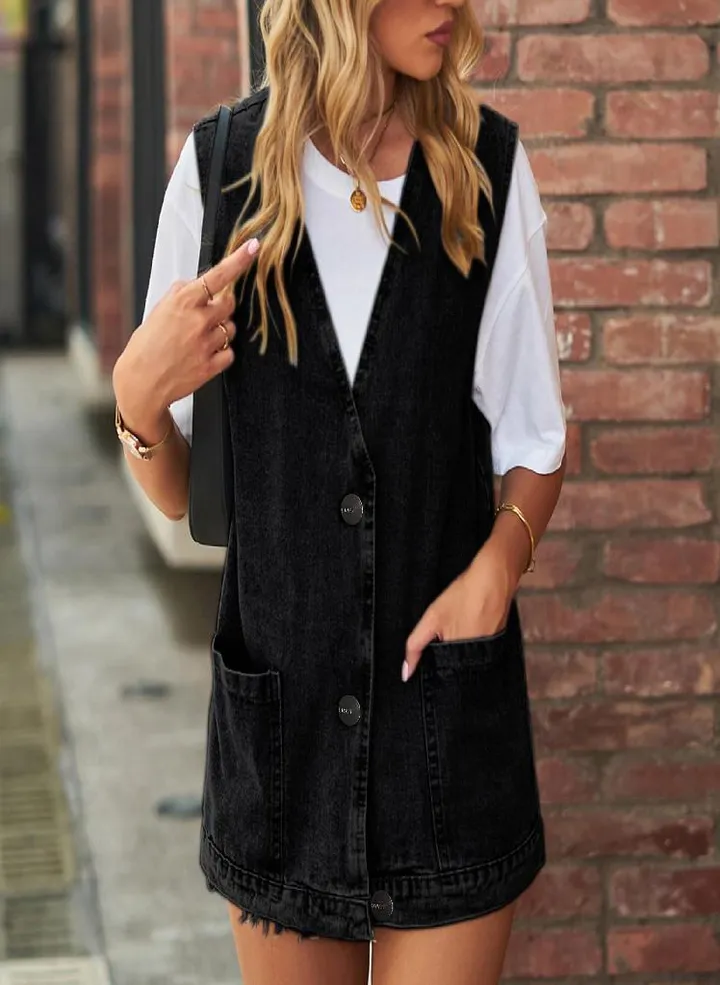 Women's Casual Denim Vest Vest Large Pocket Sleeveless Vest Jacket