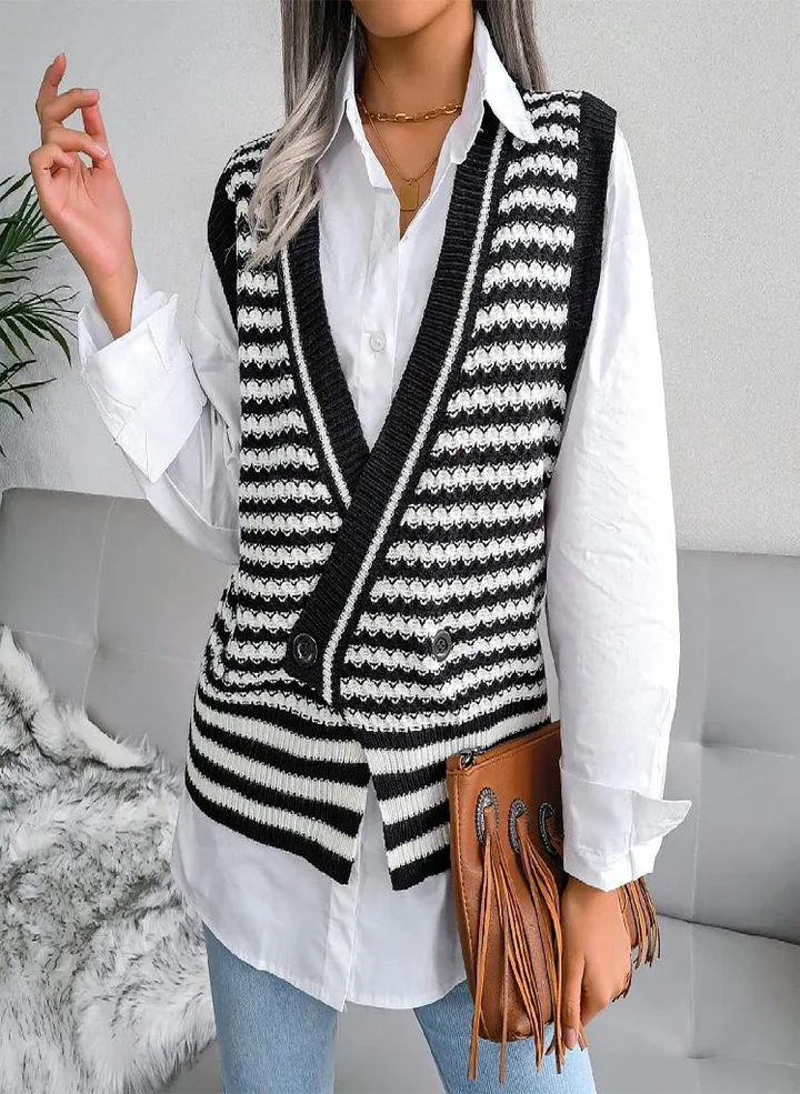 Women V-Neck Casual Loose Knit Sweater Vest