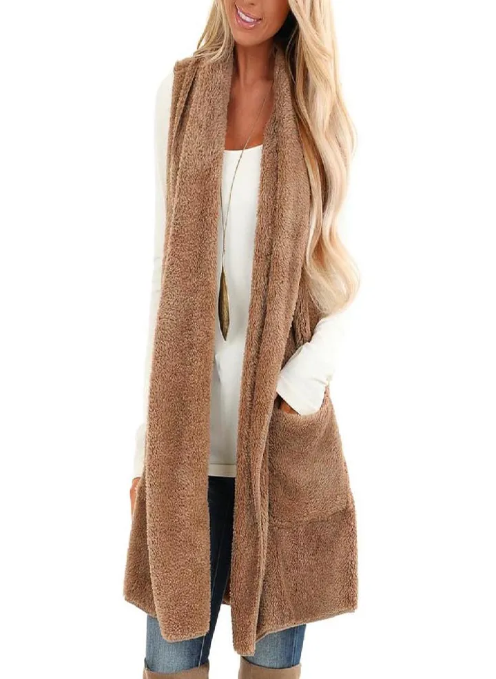 Ramidos Womens Sleeveless Faux Cardigan Fluffly Vintage Shaggy Vest Jacket Long Coat