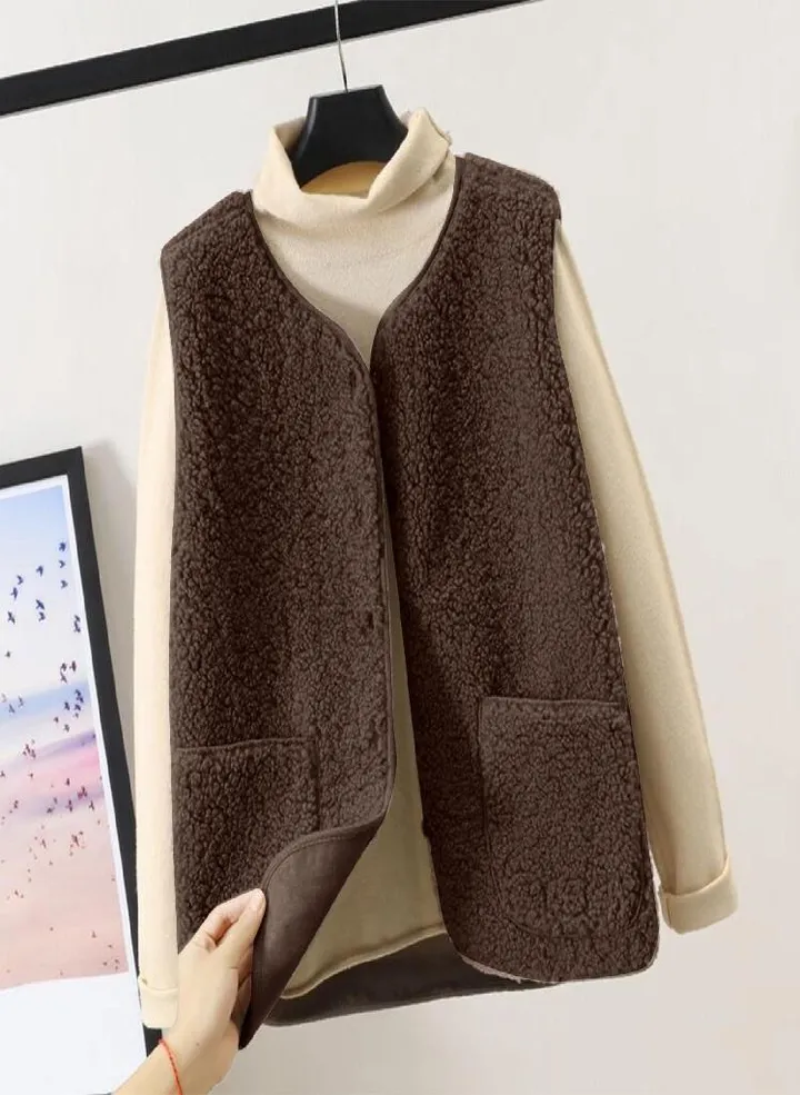 Womens Vest Winter Warm Hoodie Outwear Casual Coat Faux on Up Jacket