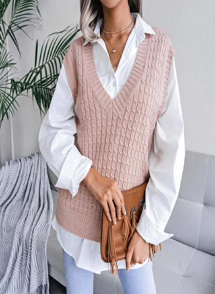 Women V-Neck Casual Loose Knit Sweater Vest