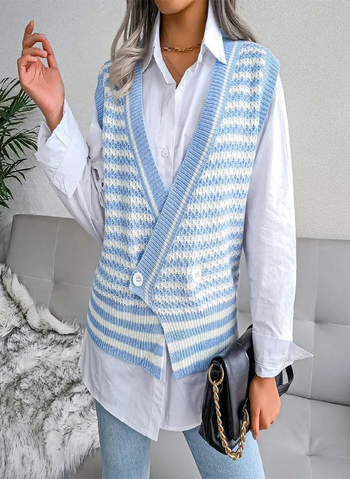 Women V-Neck Casual Loose Knit Sweater Vest