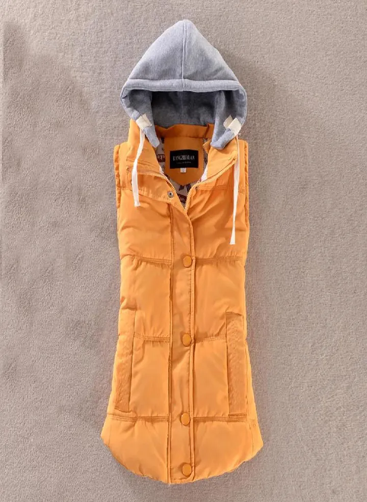 Women Vest Warm Sleeveless Jacket Cotton Solid Hooded Vest for Outerwear