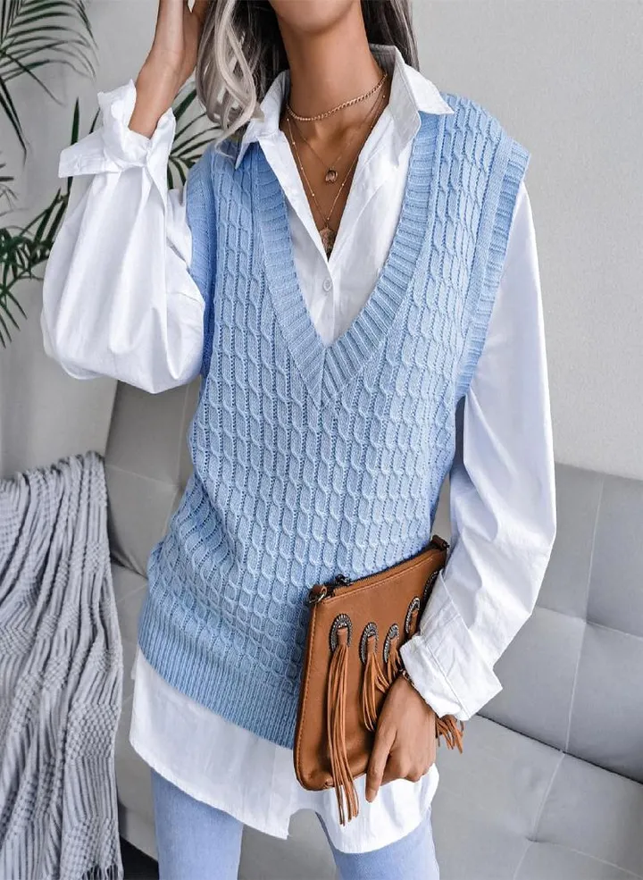 Women V-Neck Casual Loose Knit Sweater Vest