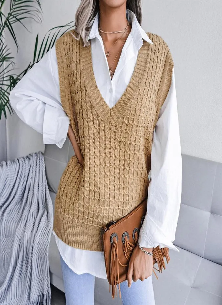 Women V-Neck Casual Loose Knit Sweater Vest