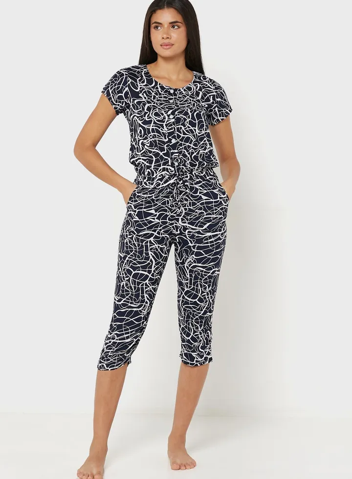 Printed Button Detail Nightdress