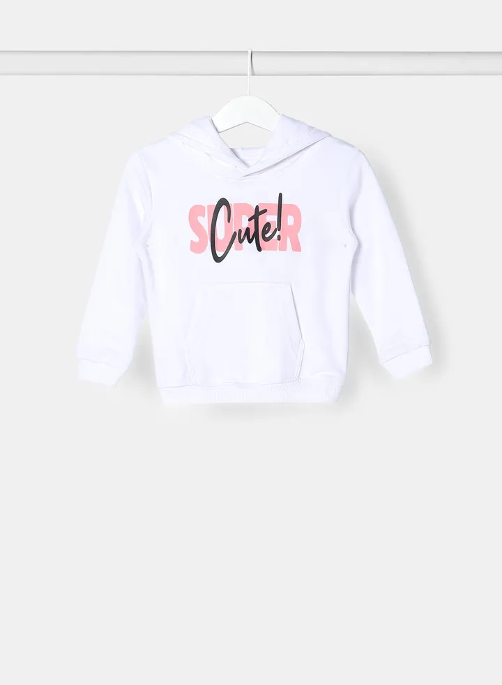 Girl Casual Long Sleeve Hoodie Rice White