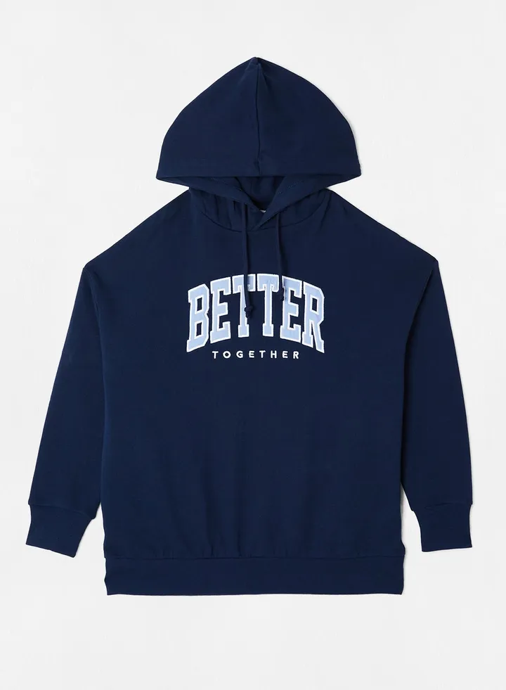 Oversized Slogan Hoodie Navy