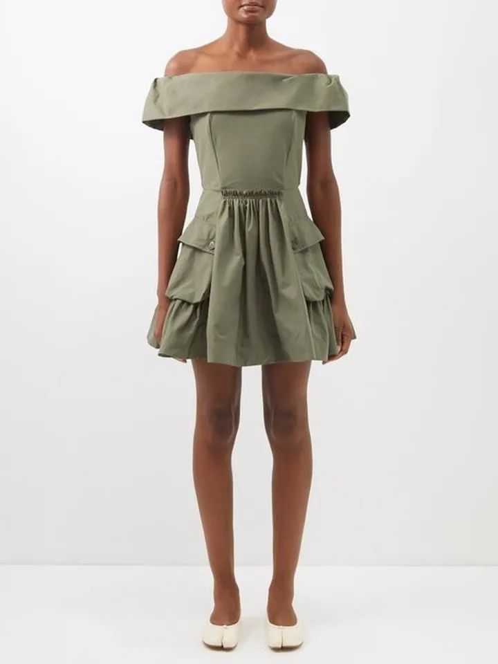 Julie Off-the-shoulder Cotton-blend Mini Dress